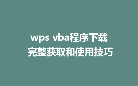 wps vba程序下载 完整获取和使用技巧