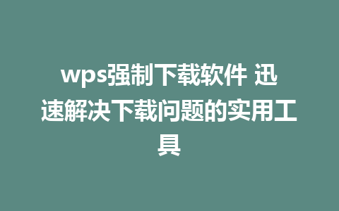 wps强制下载软件 迅速解决下载问题的实用工具