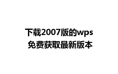 下载2007版的wps 免费获取最新版本