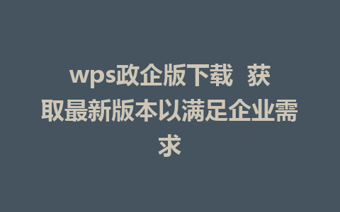 wps政企版下载  获取最新版本以满足企业需求