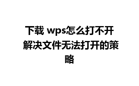 下载 wps怎么打不开 解决文件无法打开的策略