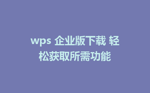 wps 企业版下载 轻松获取所需功能