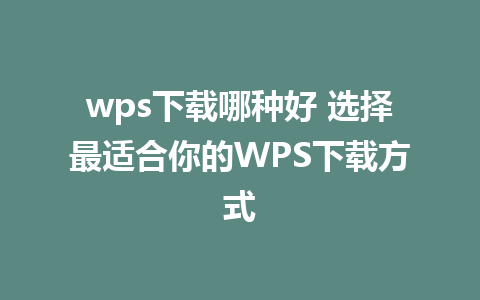 wps下载哪种好 选择最适合你的WPS下载方式