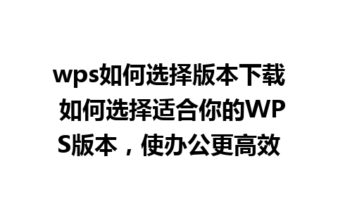 wps如何选择版本下载 如何选择适合你的WPS版本，使办公更高效