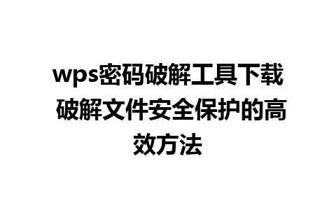 wps密码破解工具下载 破解文件安全保护的高效方法