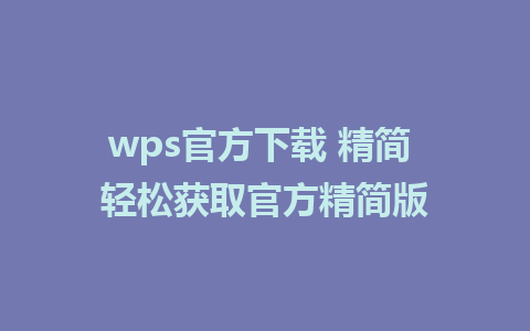 wps官方下载 精简 轻松获取官方精简版