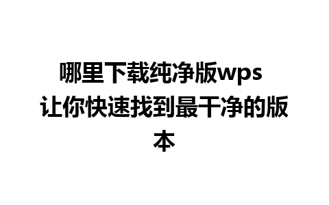 哪里下载纯净版wps 让你快速找到最干净的版本