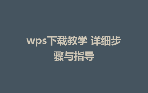 wps下载教学 详细步骤与指导