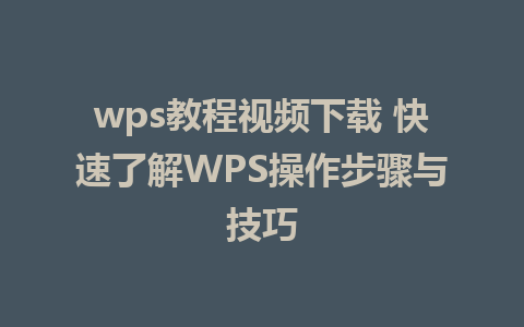 wps教程视频下载 快速了解WPS操作步骤与技巧