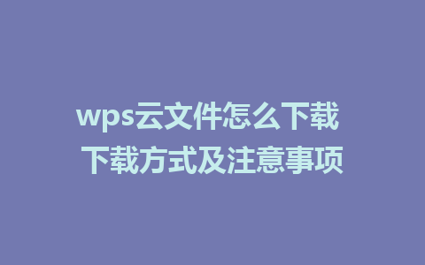 wps云文件怎么下载 下载方式及注意事项