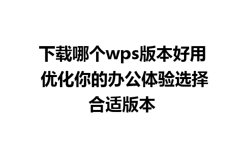 下载哪个wps版本好用 优化你的办公体验选择合适版本