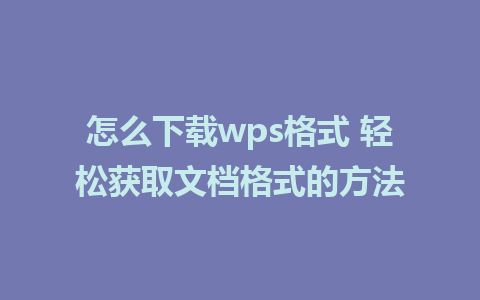 怎么下载wps格式 轻松获取文档格式的方法