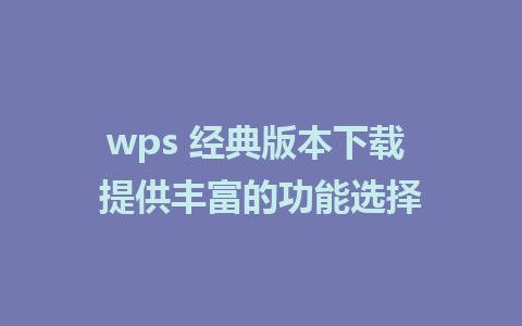 wps 经典版本下载 提供丰富的功能选择