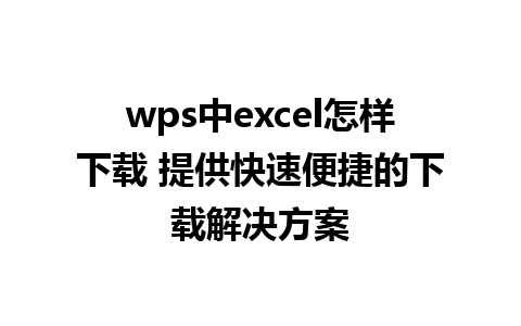 wps中excel怎样下载 提供快速便捷的下载解决方案