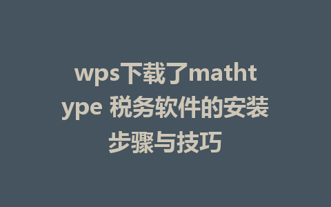 wps下载了mathtype 税务软件的安装步骤与技巧