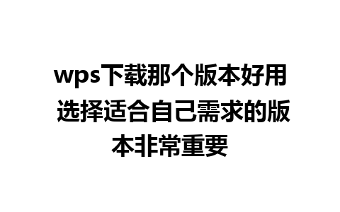 wps下载那个版本好用 选择适合自己需求的版本非常重要