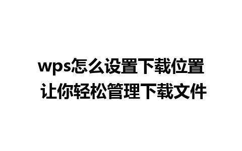 wps怎么设置下载位置 让你轻松管理下载文件