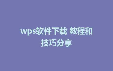 wps软件下载 教程和技巧分享