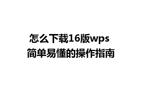 怎么下载16版wps 简单易懂的操作指南