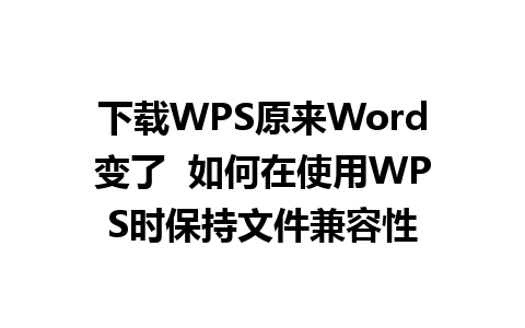 下载WPS原来Word变了  如何在使用WPS时保持文件兼容性