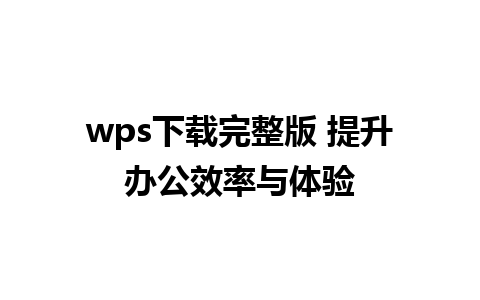 wps下载完整版 提升办公效率与体验