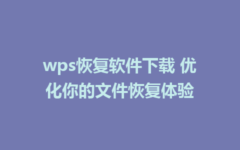 wps恢复软件下载 优化你的文件恢复体验