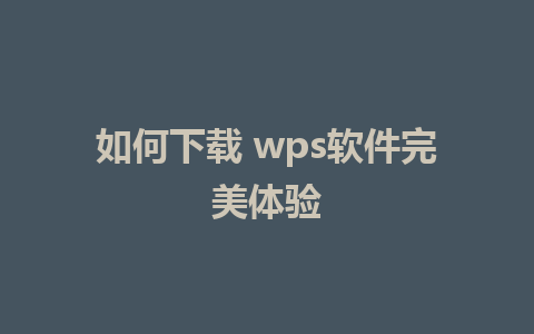 如何下载 wps软件完美体验