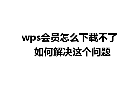 wps会员怎么下载不了  如何解决这个问题