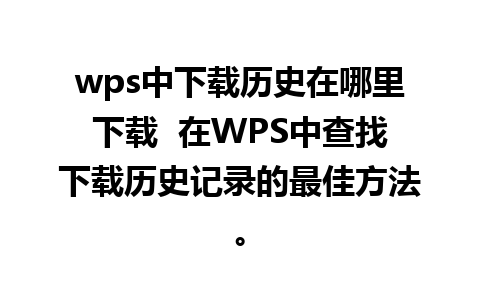 wps中下载历史在哪里下载  在WPS中查找下载历史记录的最佳方法。