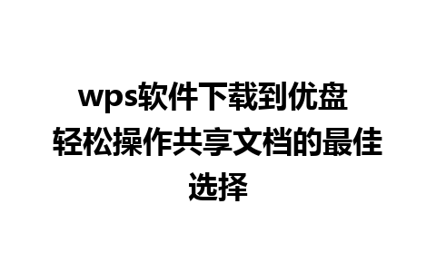 wps软件下载到优盘 轻松操作共享文档的最佳选择