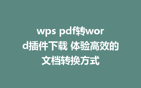 wps pdf转word插件下载 体验高效的文档转换方式