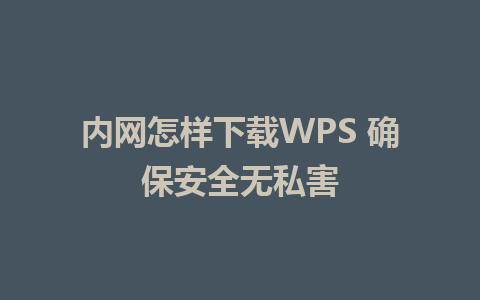 内网怎样下载WPS 确保安全无私害 