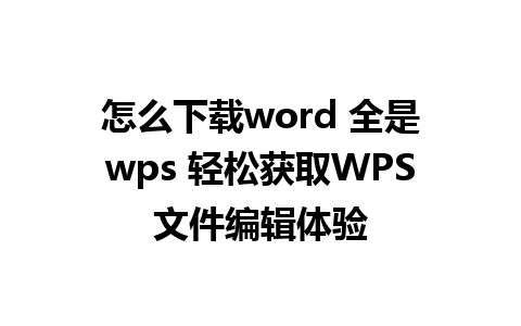 怎么下载word 全是wps 轻松获取WPS文件编辑体验