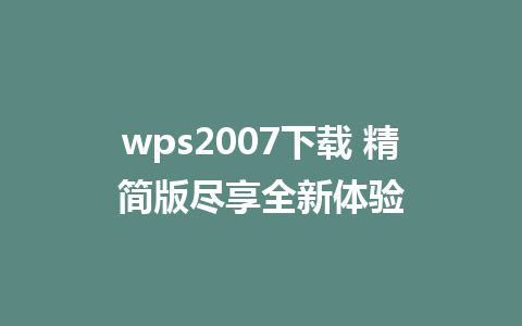 wps2007下载 精简版尽享全新体验