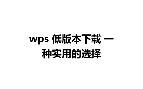 wps 低版本下载 一种实用的选择