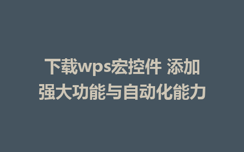 下载wps宏控件 添加强大功能与自动化能力