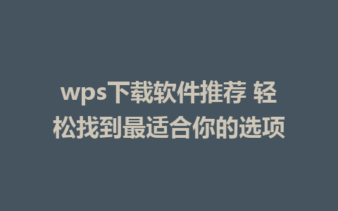 wps下载软件推荐 轻松找到最适合你的选项