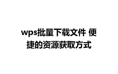 wps批量下载文件 便捷的资源获取方式