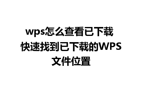 wps怎么查看已下载 快速找到已下载的WPS文件位置