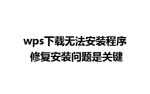 wps下载无法安装程序 修复安装问题是关键