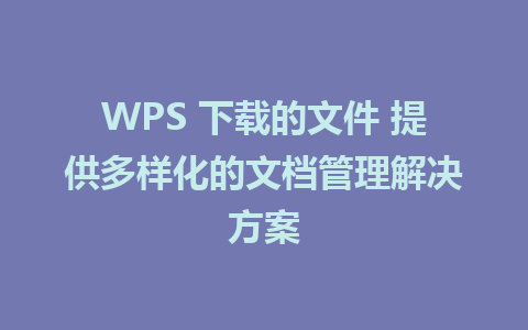 WPS 下载的文件 提供多样化的文档管理解决方案