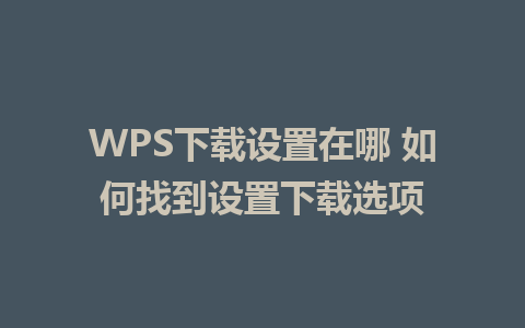 WPS下载设置在哪 如何找到设置下载选项