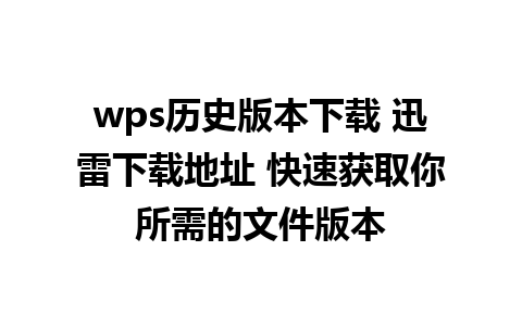 wps历史版本下载 迅雷下载地址 快速获取你所需的文件版本