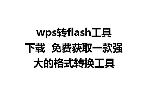 wps转flash工具下载  免费获取一款强大的格式转换工具