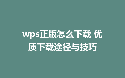 wps正版怎么下载 优质下载途径与技巧