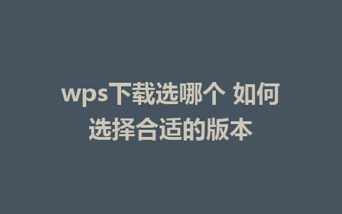 wps下载选哪个 如何选择合适的版本