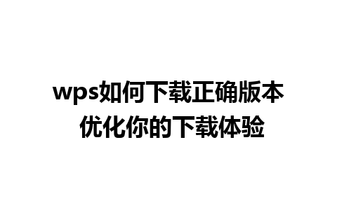 wps如何下载正确版本 优化你的下载体验