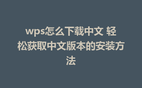 wps怎么下载中文 轻松获取中文版本的安装方法