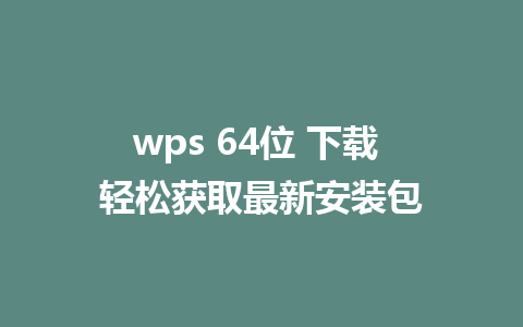 wps 64位 下载 轻松获取最新安装包