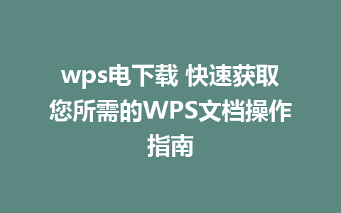 wps电下载 快速获取您所需的WPS文档操作指南